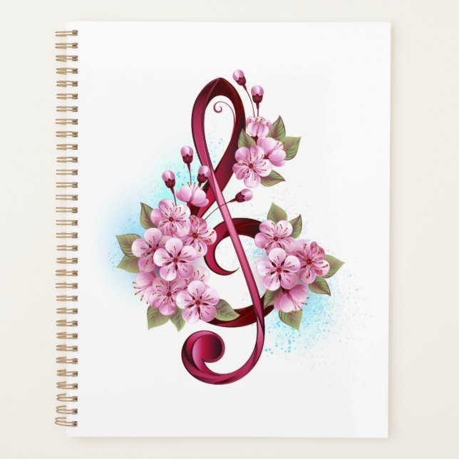 Agenda Notas de clave de trecho musical com flores de Sak (Frente)