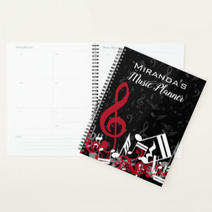 Agenda Notas de música embaralhadas Cinzas vermelhas e b