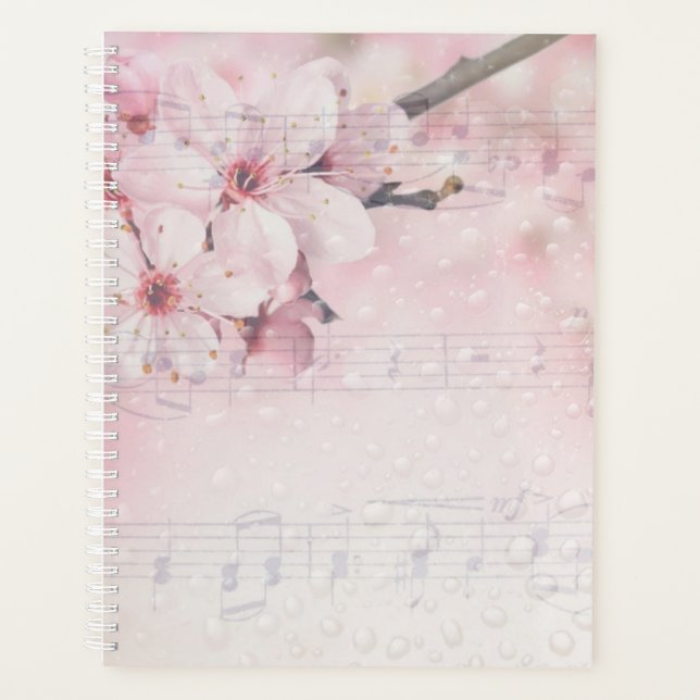 Agenda Notas de Música Floral Cor-de-Rosa (Frente)