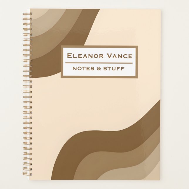 Agenda Notas e Coisas Retro Marrom Bege Abstrato Ondulado (Frente)