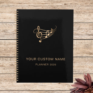 Agenda Notas Musicais Elegantes Preto Dourado Cantor Anua