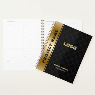 Agenda Notebook com destaque de faixa Dourada para Damasc