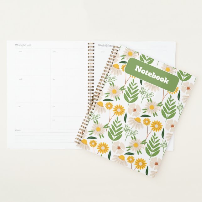 Agenda Notebook de flor natural verde e amarelo (Exibição)