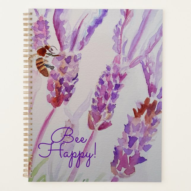 Agenda Notebook de Lavanda de jardim Bee Watercolor (Frente)