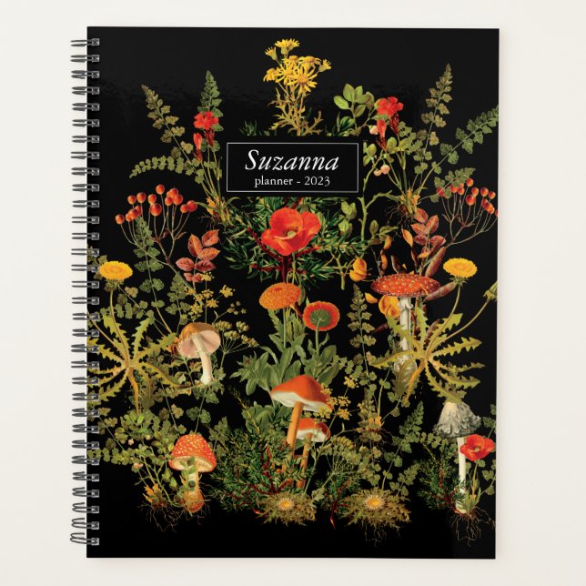 Agenda Notebook Elegante Black Florals Caiu (Frente)