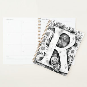 Agenda Notebook Personalizado com Letra R Floral Watercol