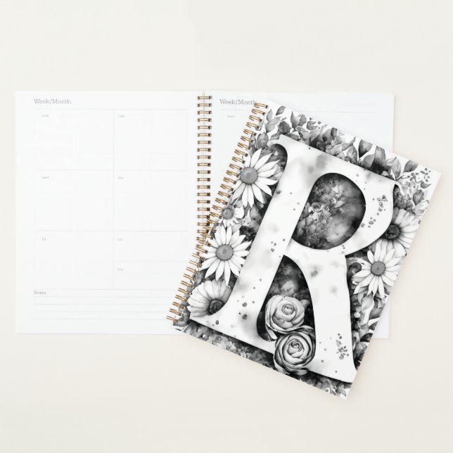 Agenda Notebook Personalizado com Letra R Floral Watercol (Exibição)