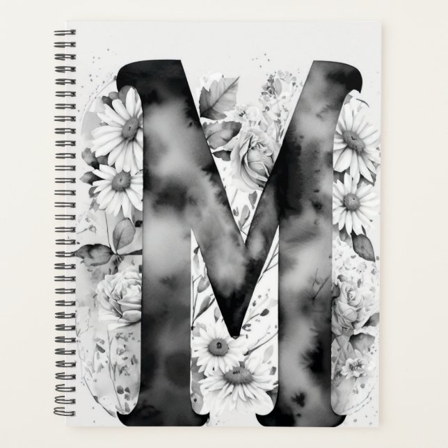 Agenda Notebook Personalizado - Letra M Floral Watercolor (Frente)