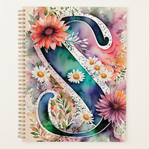 Agenda Notebook Personalizado - Letra S Floral Watercolor