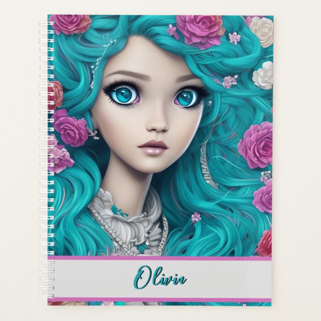 Agenda Nova Princesa de Londres com Cabelo Turquesa e Olh (Frente)