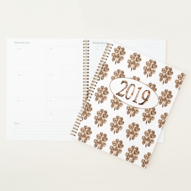 Agenda Novo ano 2019, Dourado e branco, quatro folhetos d (Exibição)
