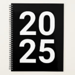 Agenda Números de tipografia moderna preto-branco do ano<br><div class="desc">Números minimalistas de tipografia moderna em preto e branco personalizados Planner do ano. Texto branco personalizado,  números,  fundo plano preto sólido. Você pode personalizá-lo com seu nome,  iniciais,  monograma,  ano,  etc ou simplesmente apagar o texto,  e deixar a cor preta sólida.</div>