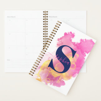 Agenda Nuvem de Tinta Rosa de Tendência, Branco Personali