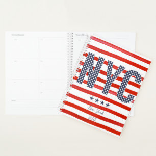Agenda NYC Design vermelho, branco e azul