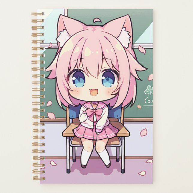 Agenda O neko kawaii em sua sala de aula de sonho Planner (Frente)