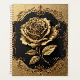 Agenda Obra de Arte Rosa Dourada com Elemento Decorativo