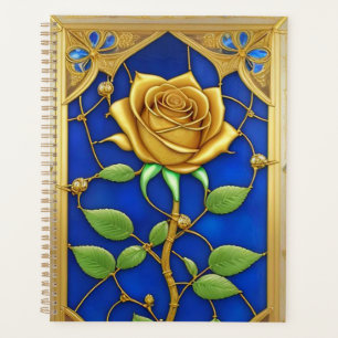 Agenda Obra de Arte Rosa Dourada Ornamentada