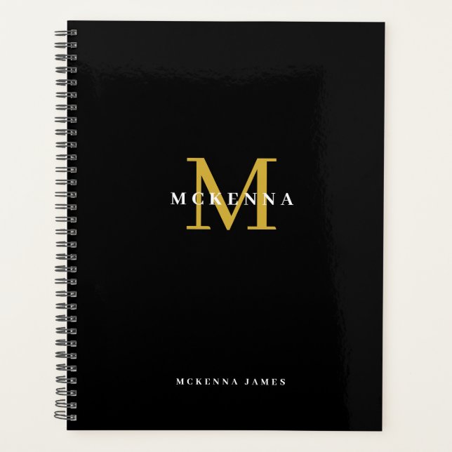 Agenda Obrigado Cliente de Negócios Monograma Ouro Preto (Frente)