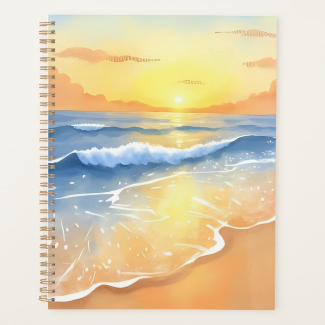 Agenda Oceano Ondas Sunset | Beach Watercolor (Frente)