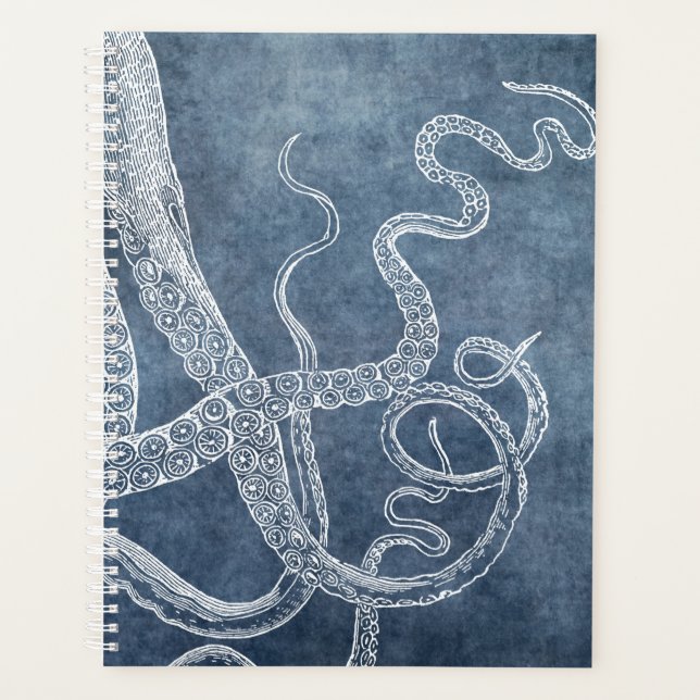 Agenda Octopus Twilight Blue Denim Watercolor Art (Frente)