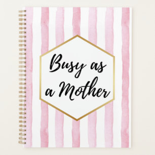 Agenda Ocupada como uma Mãe Listras Rosa e Branco