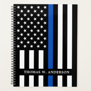 Agenda Oficial de Polícia Nome Personalizado Thin Blue L
