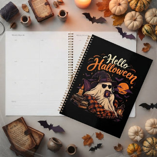 Agenda Olá Halloween Fantasma Fofo Bebendo Café