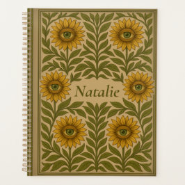 Agenda Olho Girassol Vintage Floral Nome Personalizado Pl