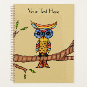 Agenda Olhos Azuis Coloridos de Abstrato Coruja no Branch