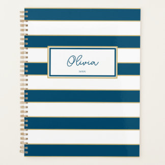 Agenda Olivia Stripes Planner em Oceano e Branco
