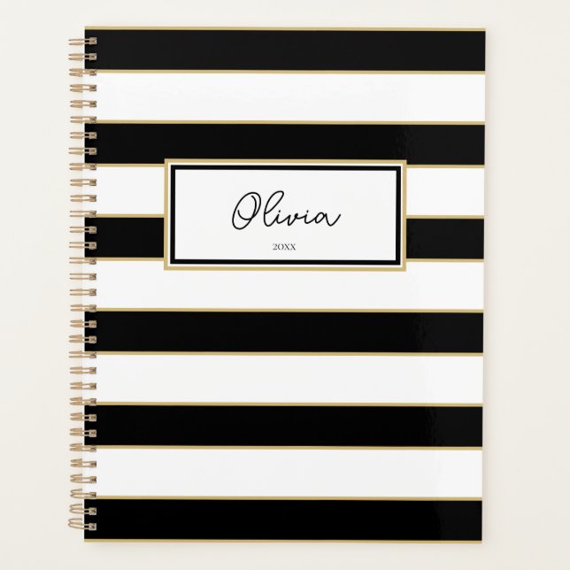 Agenda Olivia Stripes Planner em Preto e Branco (Frente)