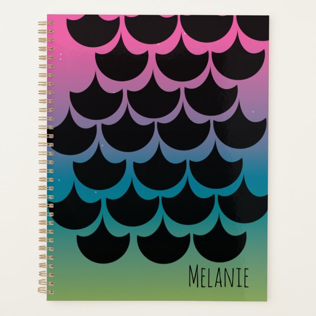 Agenda Ombré Rainbow Mermaid Nome Colorido (Frente)
