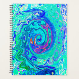 Agenda Onda Líquida Abstrata Groovy Azul e Verde Oceano