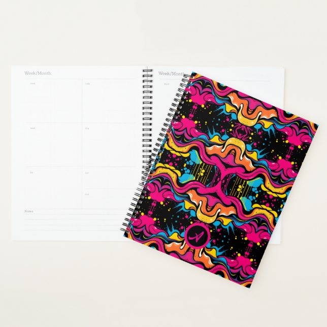 Agenda Onda Psikedélica Neon Padrão Perfeito (Exibição)