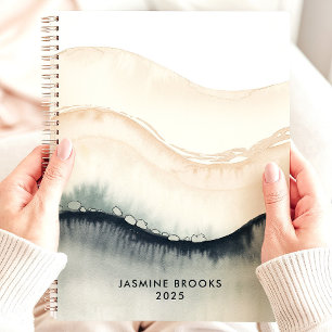 Agenda Ondas Abstratas de Aquarela 2025 Nome Personalizad