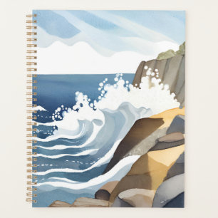 Agenda Ondas Quebrando Aquarela de Costa Rochosa