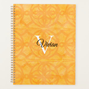Agenda Orange Batik Elegante Monograma Name Planner
