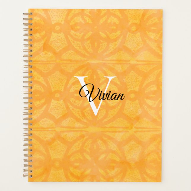 Agenda Orange Batik Elegante Monograma Name Planner (Frente)