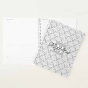 Agenda Ornamentado Feminina e Monograma do Nome do Damasc