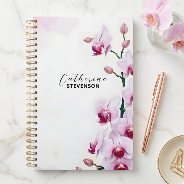 Agenda Orquídea Botânica em Aquarela Rosa Suave e Sofisti (Criador carregado)