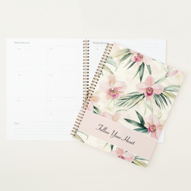 Agenda Orquídea Flores Coração Rosa Bege Verde (Exibição)