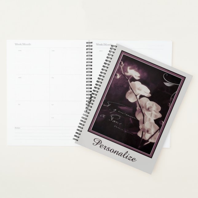 Agenda Orquídea roxa escura personalizada (Exibição)