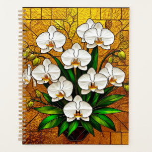 Agenda Orquídeas em uma Obra de Arte de Vidro Pintado Com