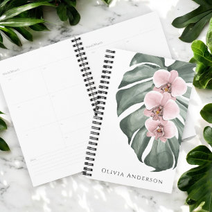 Agenda Orquídeas Rosa Elegantes Floral Tropical Aquarela
