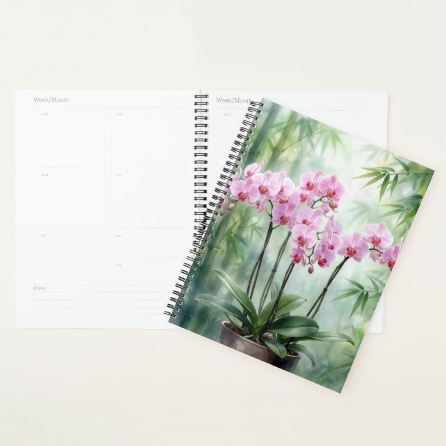 Agenda Orquídeas Rosa em Fundo de Bambu Verde (Exibição)