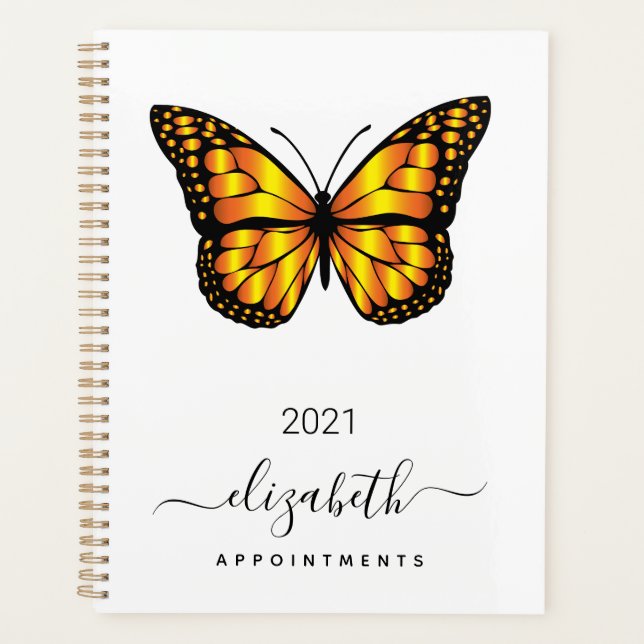 Agenda Ouro branco borboleta preto 2025 (Frente)
