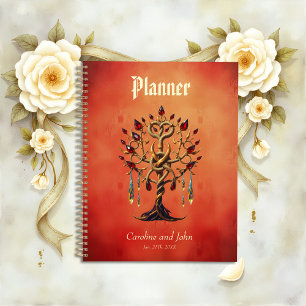 Agenda Ouro da árvore da vida com pedras vermelhas