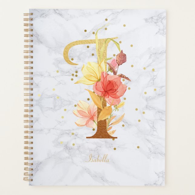 Agenda Ouro de Aquarela Moderna - Letra I (Frente)