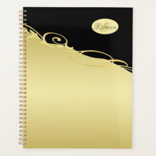 Agenda Ouro de luxo decorativo em ouro e preto, Monograma