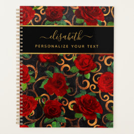 Agenda Ouro de luxo Flores Elegantes Clássicas em Chic Bl